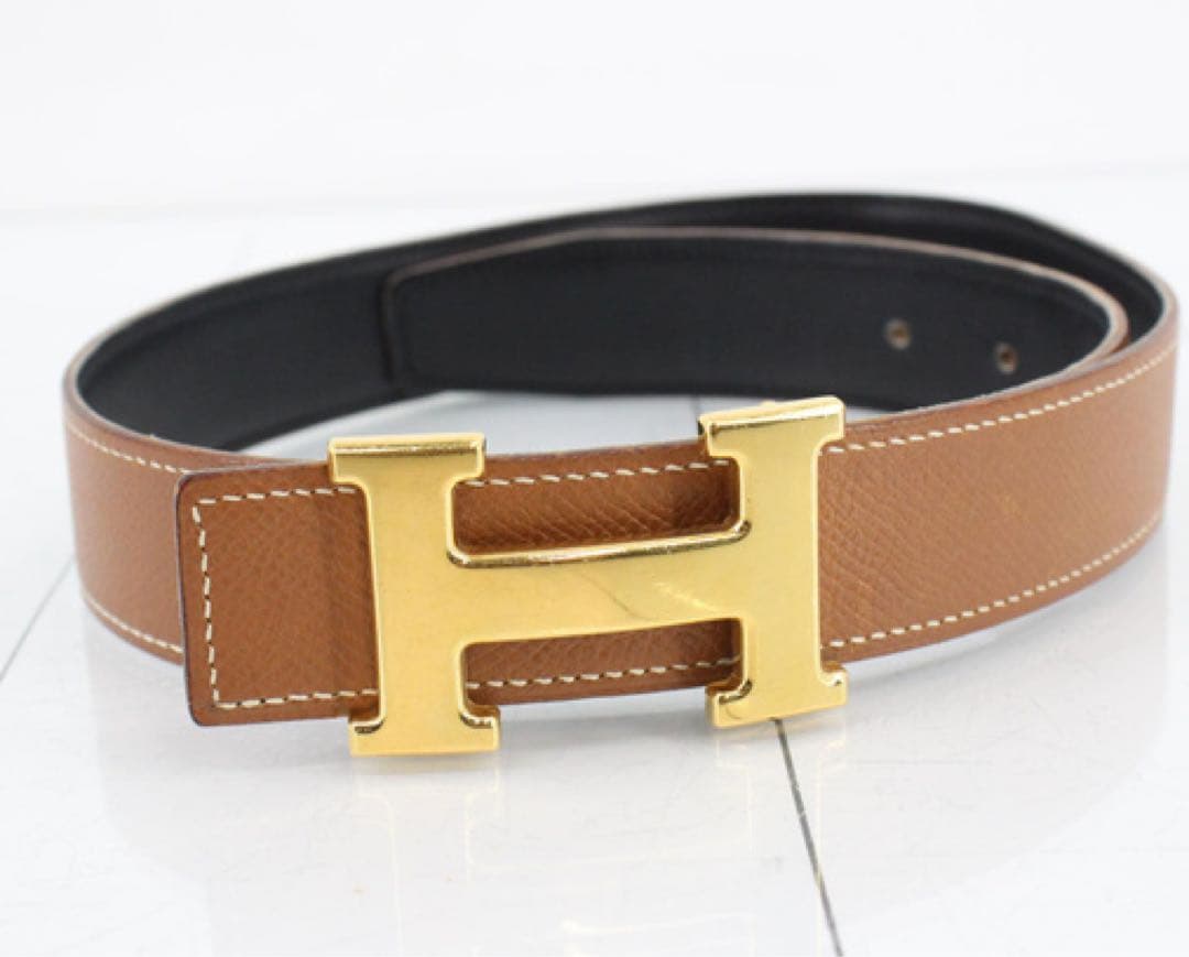 エルメス　Hバックル　コンスタンス　ベルト　ゴールド　ブラウン　レザー HERMES エルメス コンスタンス・リバーシブル Hベルト レザー×ゴールド